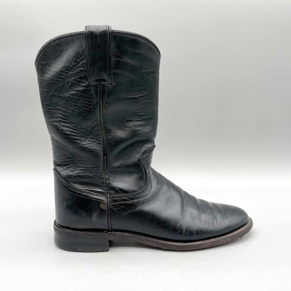 Justin Boots Womens 6.5B Vintage Western Roper Boots Black Leather Cowgirl Boho